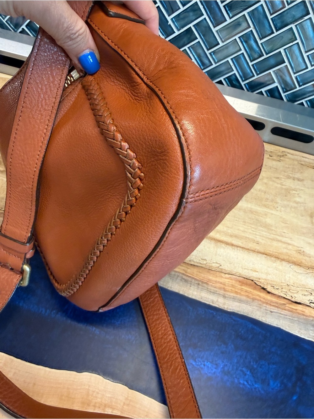 Cole Haan Cognac Leather Crossbody Bag - Picture 7 of 11